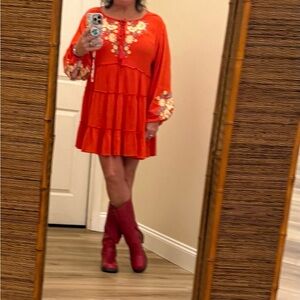Free People Orange Floral Mini Dress